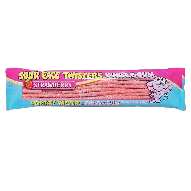 Face Twisters Sour Strawberry Bubble Gum Straws