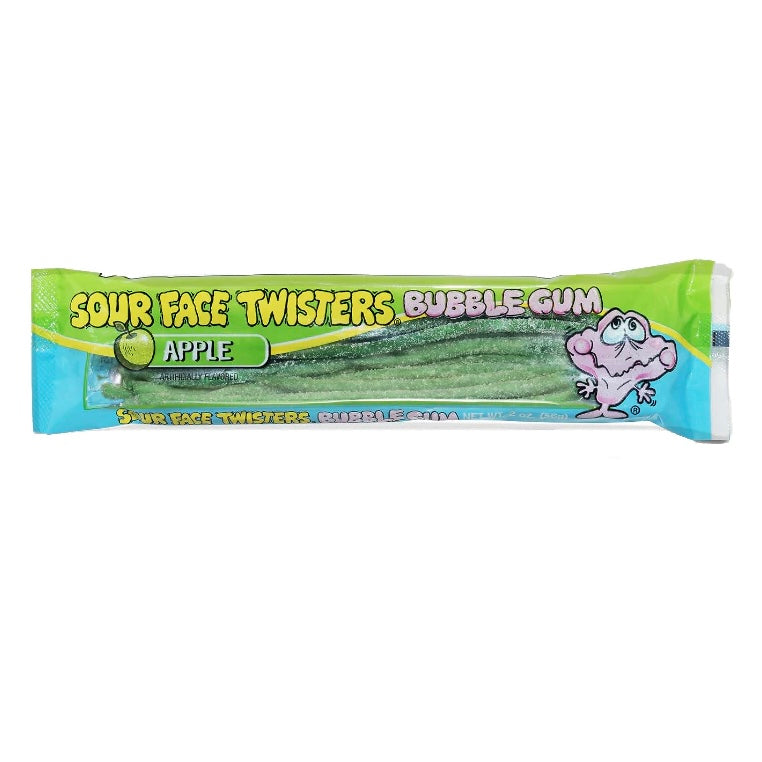 Face Twisters Sour Apple Bubble Gum Straws